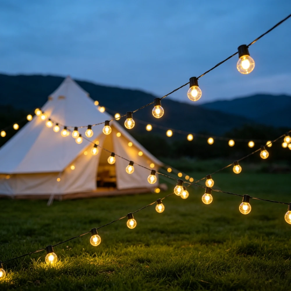 

Solar G40 Globe String Lights, Warm White LED Waterproof Outdoor Patio Lights for Camping Backyard Wedding Party Decor
