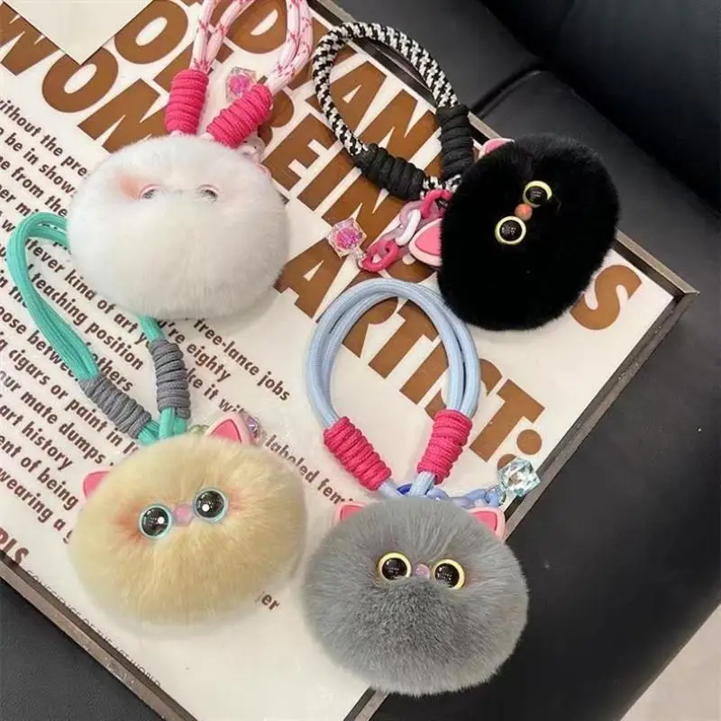

Kawaii пушистый плюшевый брелок с котом для женщин и девочек, креативная имитация меха кролика рекс, шарик, подвеска, сумка, украшение, подарок для любителей кошек