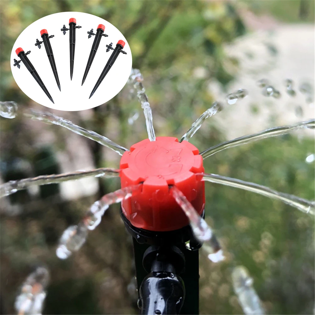 50 Pcs/Set 3cm Micro Bubbler Drip Irrigation Eight-hole Adjustable Emitter Stake Water Dripper Garden Watering Use 4/7 mm Hose