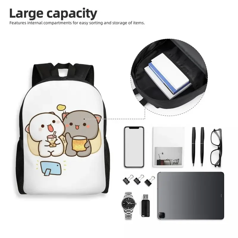 Pfirsich und Goma Mochi Katze essen Chips Reise rucksack Männer Frauen Schule Computer Bücher tasche College Student Daypack Taschen