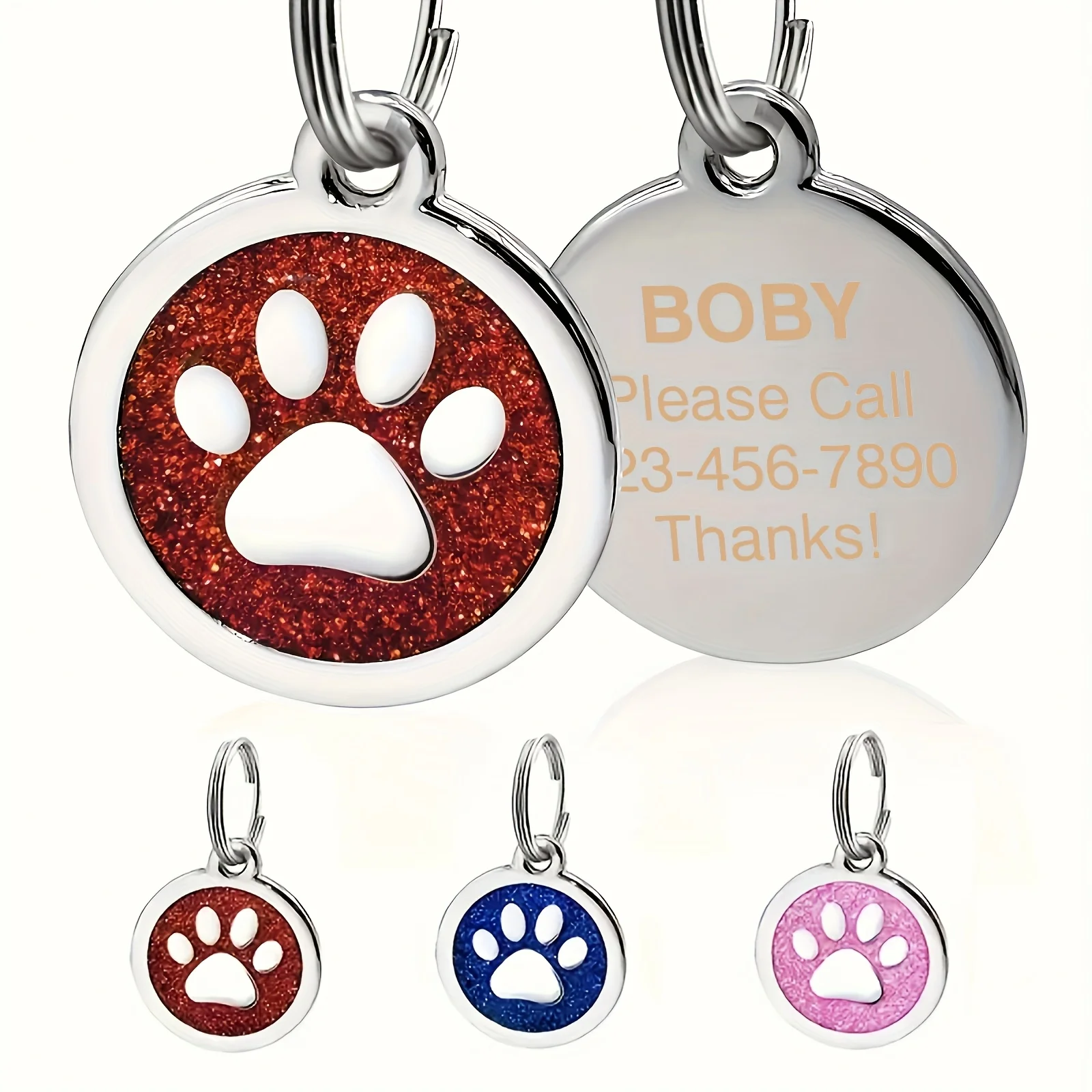 

1Pc【Personalized Customization】Round Claw Glitter Dog Tag, Personalized Dog Tag with Engraved Name and Phone Number, for Customized Pet Identification