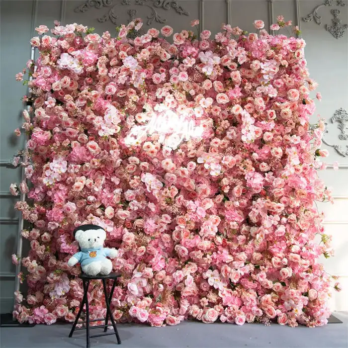 Deluxe edition pink rose wall 5D rose wall Cloth Curtain Flower Wall Wedding Backdrop Flower Wall Window Display Wedding Decor