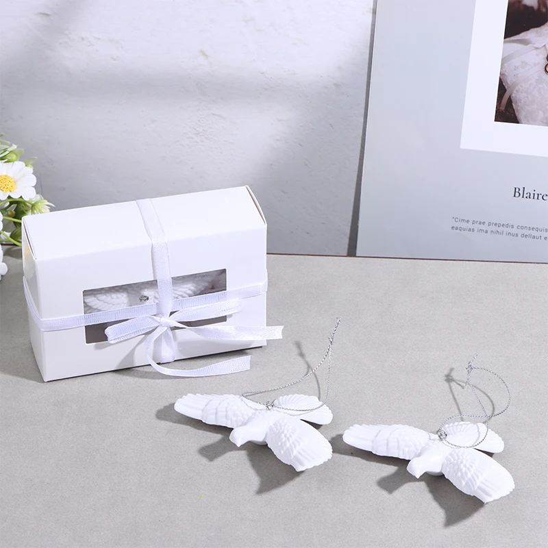 Snowy White Dove Christmas Ornaments - Rustic Farmhouse Style Tree Decor, DIY Hanging Pendant, 2-Pack