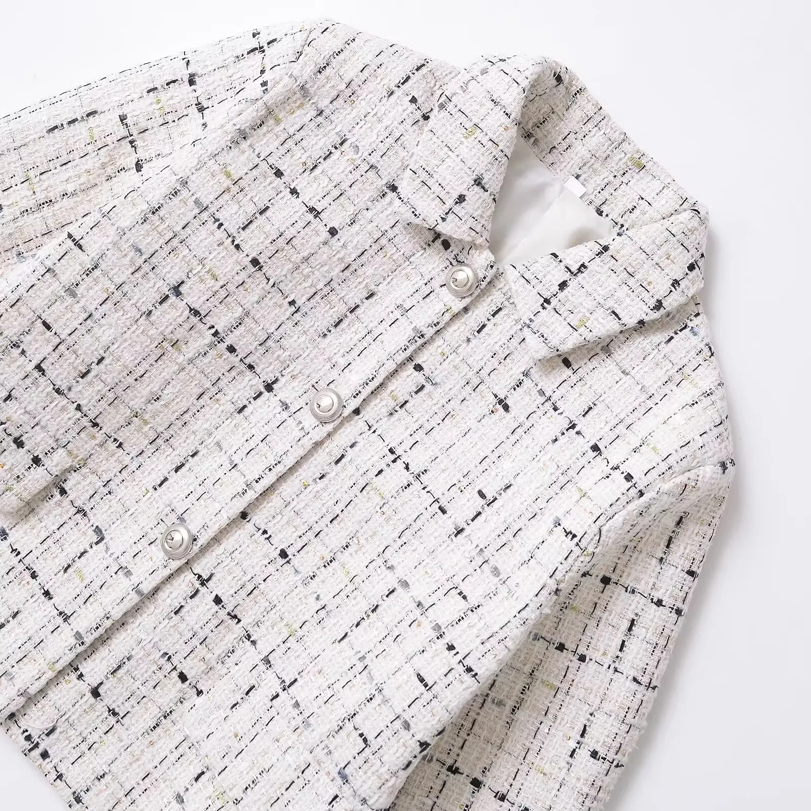 

ZAB Autumn New Women's Faion Texture Plaid Small Fraance Sle Suit Jaet Versatile Flip-Collar Polyester Fiber Outerwear