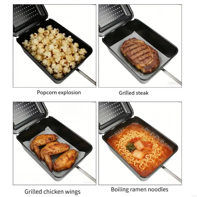 

Nonstick Camping Grill Pan With Removable Handle Manual Corn Baking Pan for Outdoor Barbecue Roasting And Frying JOME