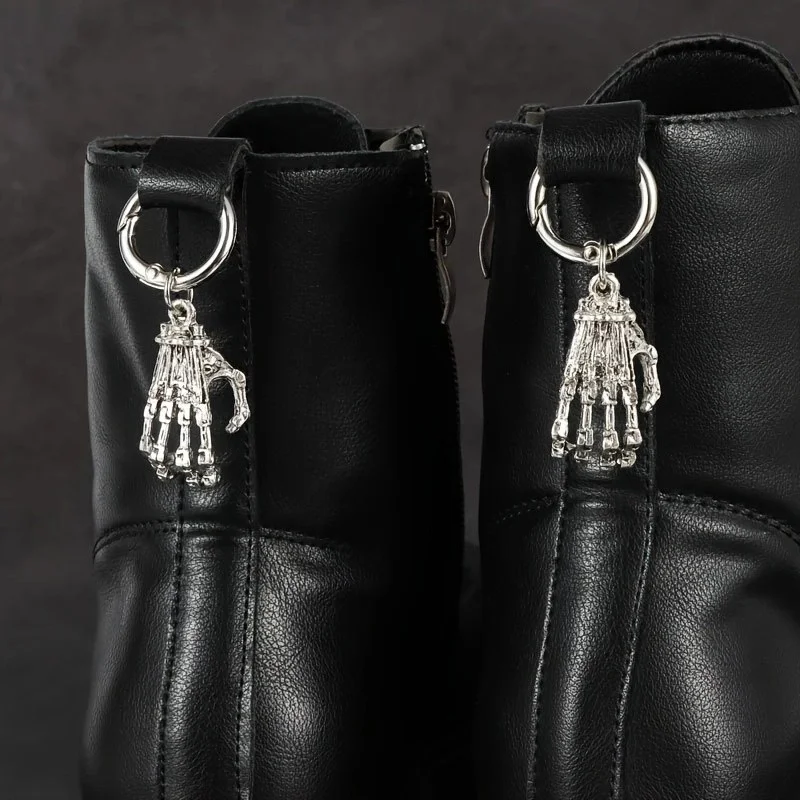 2Pcs Gothic Skeleton Boots Charm Silver Skeleton Pendant Detachable Spring Punk Boots Decorative Accessories