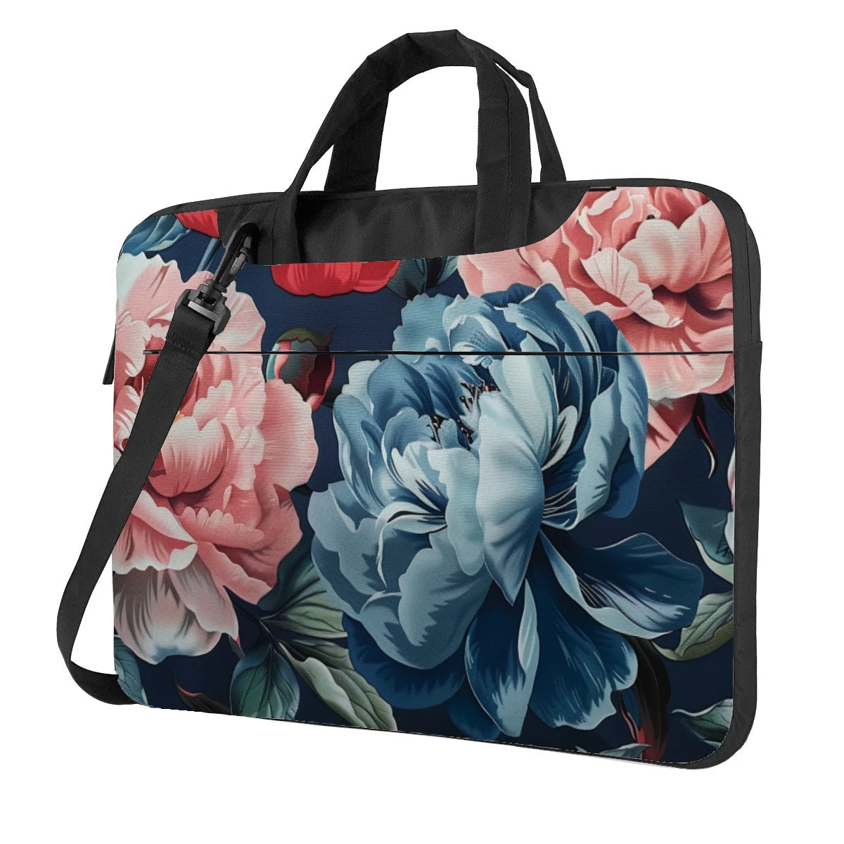 Pink blue flowers peony laptop bag printed pattern fashion briefcase ultra-thin portable shoulder laptop bag 13 14 15.6in