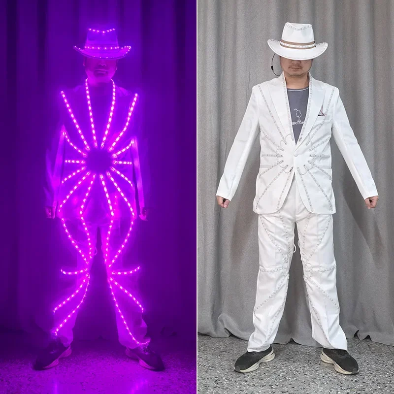 Rainbow Light LED Suit Pants Men Luminous Stage Dance Performance Wear 2024 Halloween Show Nightclub Party Rave Outfit 2024