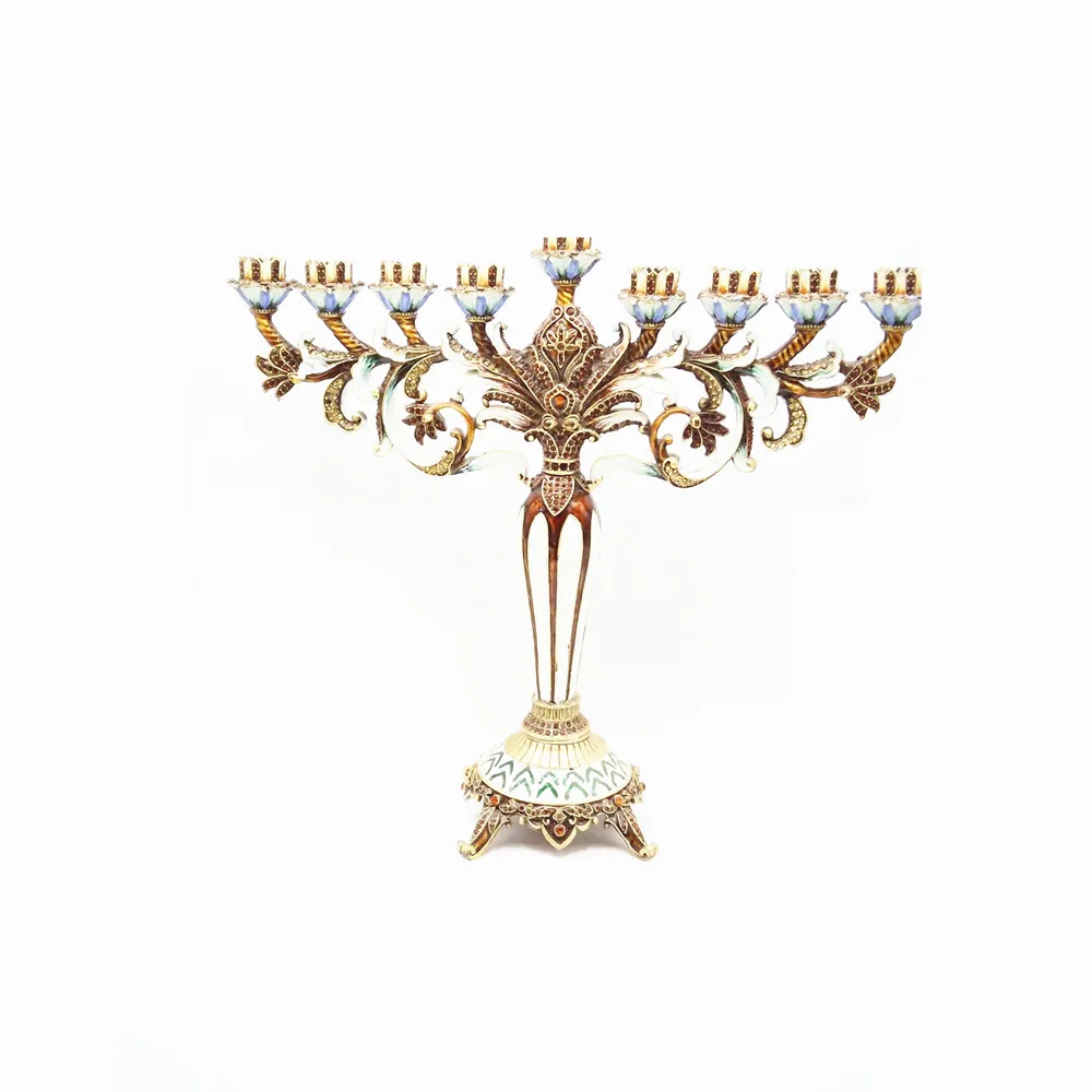 

Menorah Metal Vintage Candelabra Holder Candle 9 Branch Israel Style 36cm