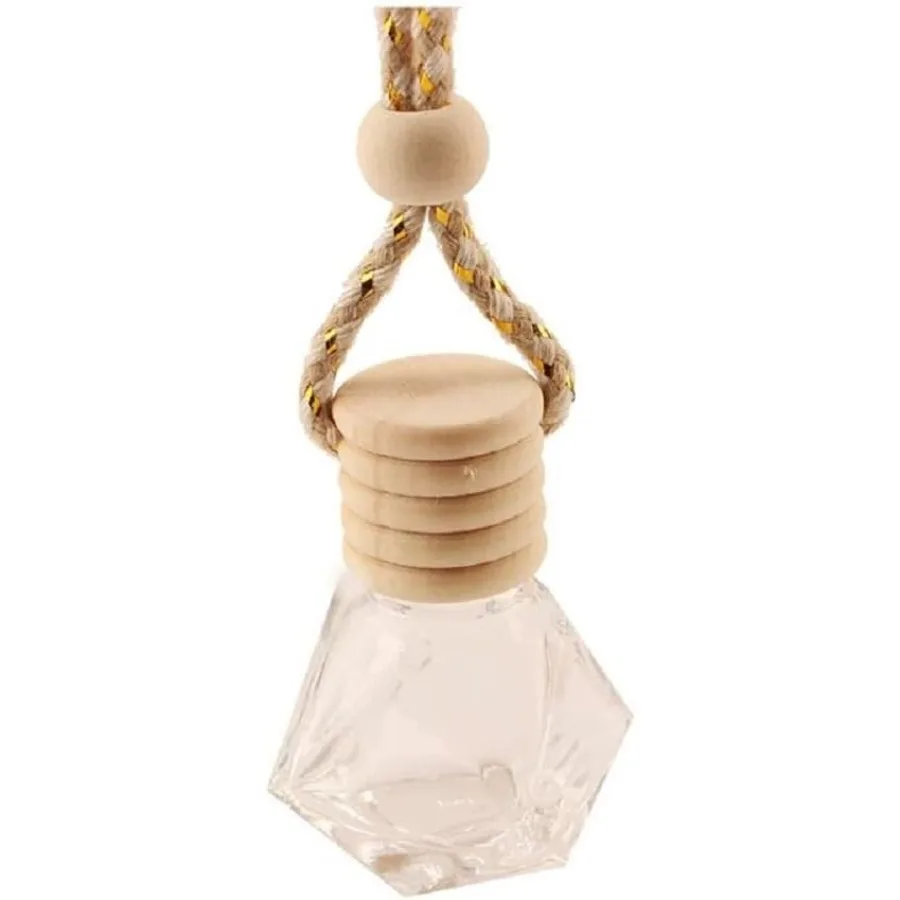 4 Pack Hanging Car Perfume Bottles - 8ml Refillable Essential Oil Diffuser with Wooden Lid Car Charm