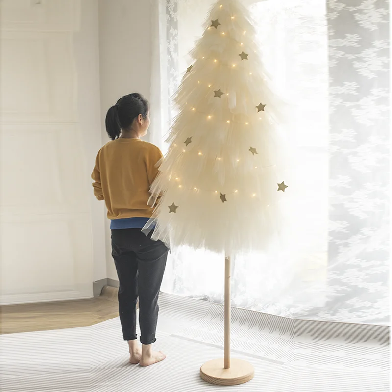 Ivory White Mesh Christmas Tree for Festive Home Decor and Ins Style Window Display, 2M Large Size