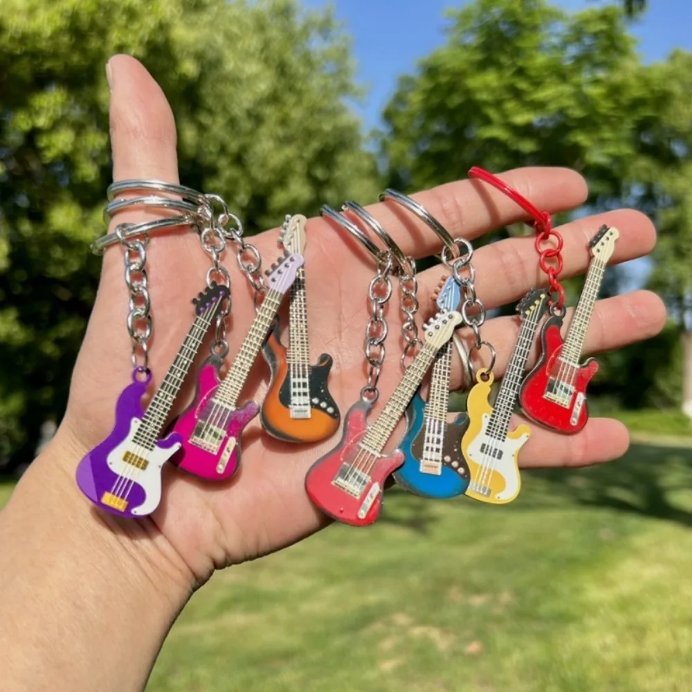 Hip Hop Guitar Key Chain Colorful Cool Guitar Keyring Creative Metal Musical Instrument Keychain Bag Pendant