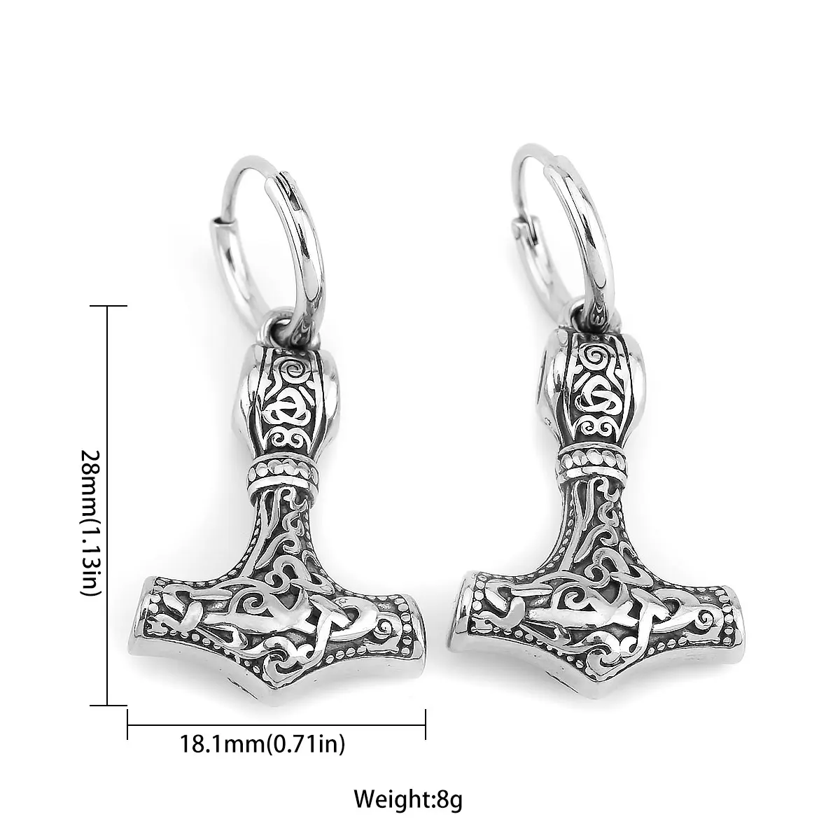 Fashionable Nordic Various Domineering Wolf Head and Thor\'s Hammer Drop Earrings Men\'s Charm Stainless Steel Earrings Wholesale