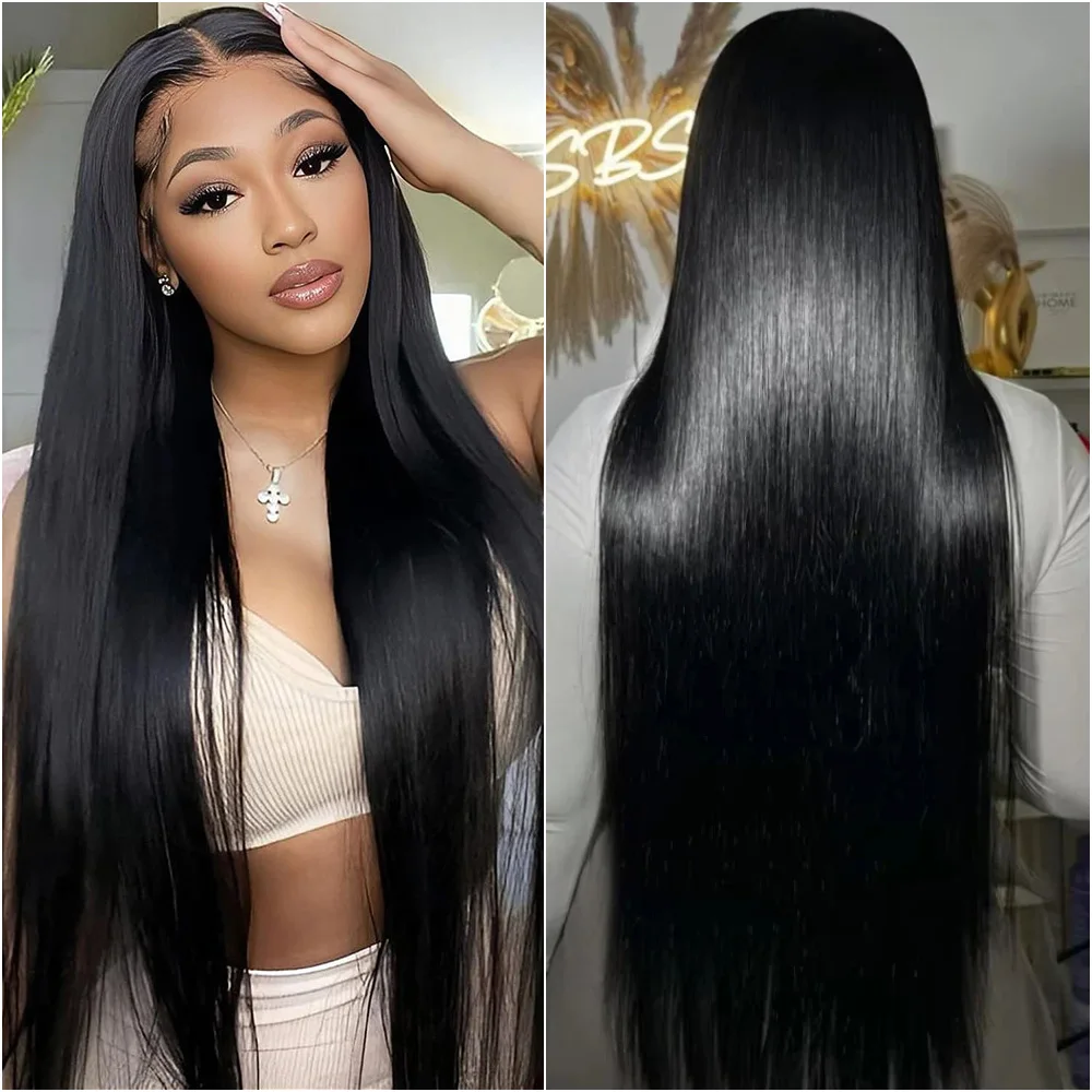 

Парик из бразильских натуральных волос 13x4 HD Lace Frontal Bone Straight, 13x6 с прозрачной кружевной основой, 40 дюймов, для женщин, 360 Full Lace, черный