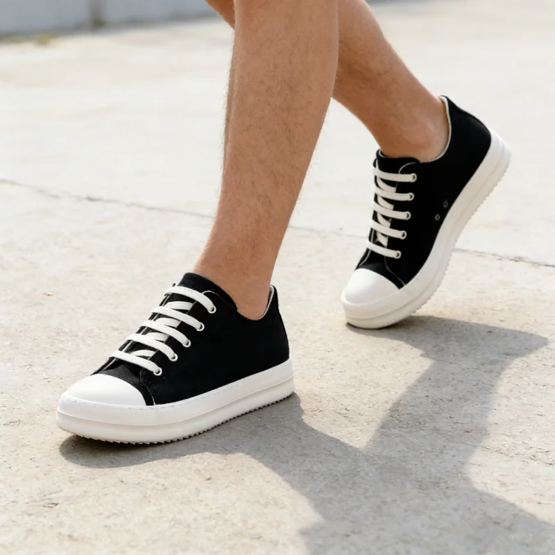 

Fashion Flat Heel Men's Casual Trainers All Match Large Size Thick Bottom Sport Shoes Canvas Runway Sneakers Tennis Lace Up Male