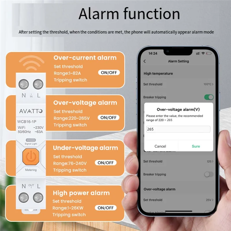 Tuya Wifi interruptor de circuito inteligente 63A 1P aplicación Smart Life módulo temporizador compatible con Alexa Google Home Alice Control de voz
