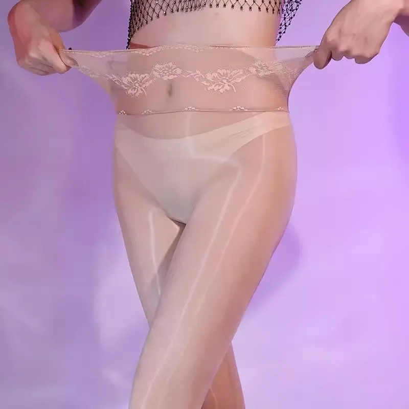 Контрастные цвета, блестящие колготки с конским маслом, кружевные лоскутные колготки с высокой талией, шелковистые колготки для танцев на пилоне, сексуальные бесшовные чулочно-носочные изделия