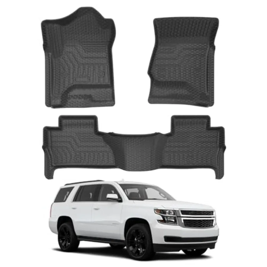 

Custom Fit Floor Mats for Chevrolet Tahoe/GMC Yukon 2015-2020, All Weather Floor Liners Durable 1st and 2nd Row Set Black