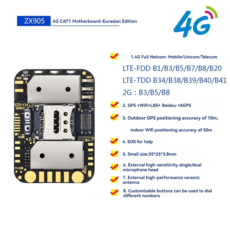 SQPP-ZX905 Мини GPS трекер 4G чип-модуль LTE CAT-1 отслеживание PCBA GPS модуль плата анти-потерянный GPS трек монитор для автомобиля