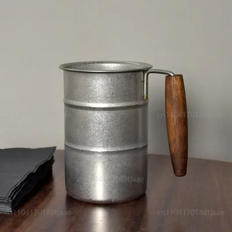 Snowflake retro industrial wind beer cup with handle 304 stainless steel water cup mug outdoor camping cup
