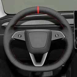 Car Steering Wheel Cover Faux Leather For Tesla Model 3 Highland 2023 2024 2025 Braiding Cover For Tesla Steering wheel