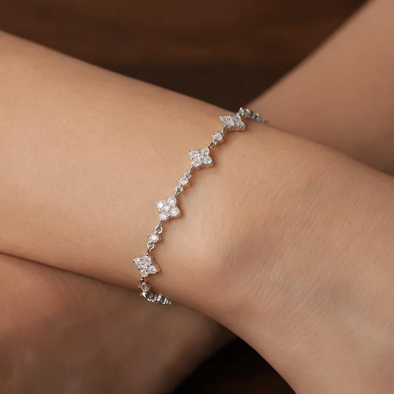 Ehhai GRA Certified Full Moissanite Clover Flower Bracelet for Women 14k Gold Filled Chains for Wedding Jewelry Gifts Pulseras