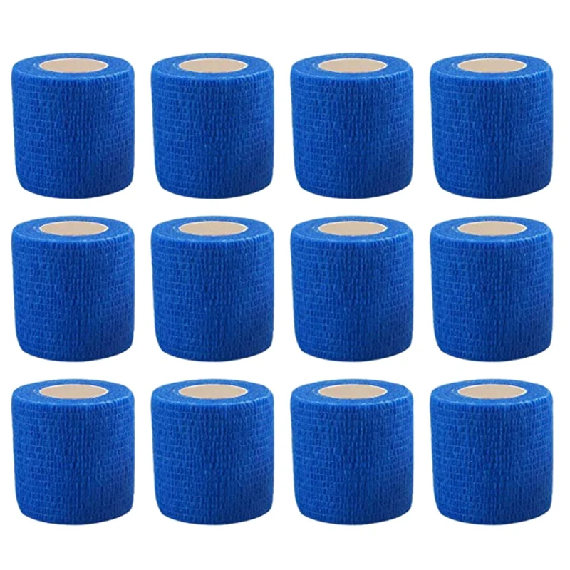 Cohesive Tape,Self-Adhesive Elastic Wrap Bandage Tape(5X450cm, Pack of 12)-Blue