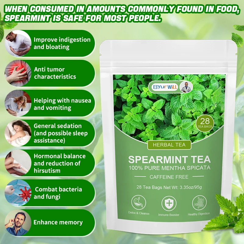100% Pure Spearmint Herbal Tea Bags, Caffeine Free, Support Digestion, Body Detox Cleanse, Immune Boost, Relief Bloating