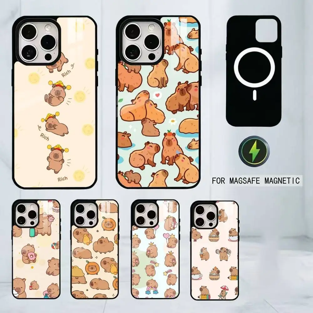 

Cartoon Cute Capybara Phone Case For iPhone17,16,15,14,13,12,11 Plus,Pro Magnetic with Magsafe Wireless Charging