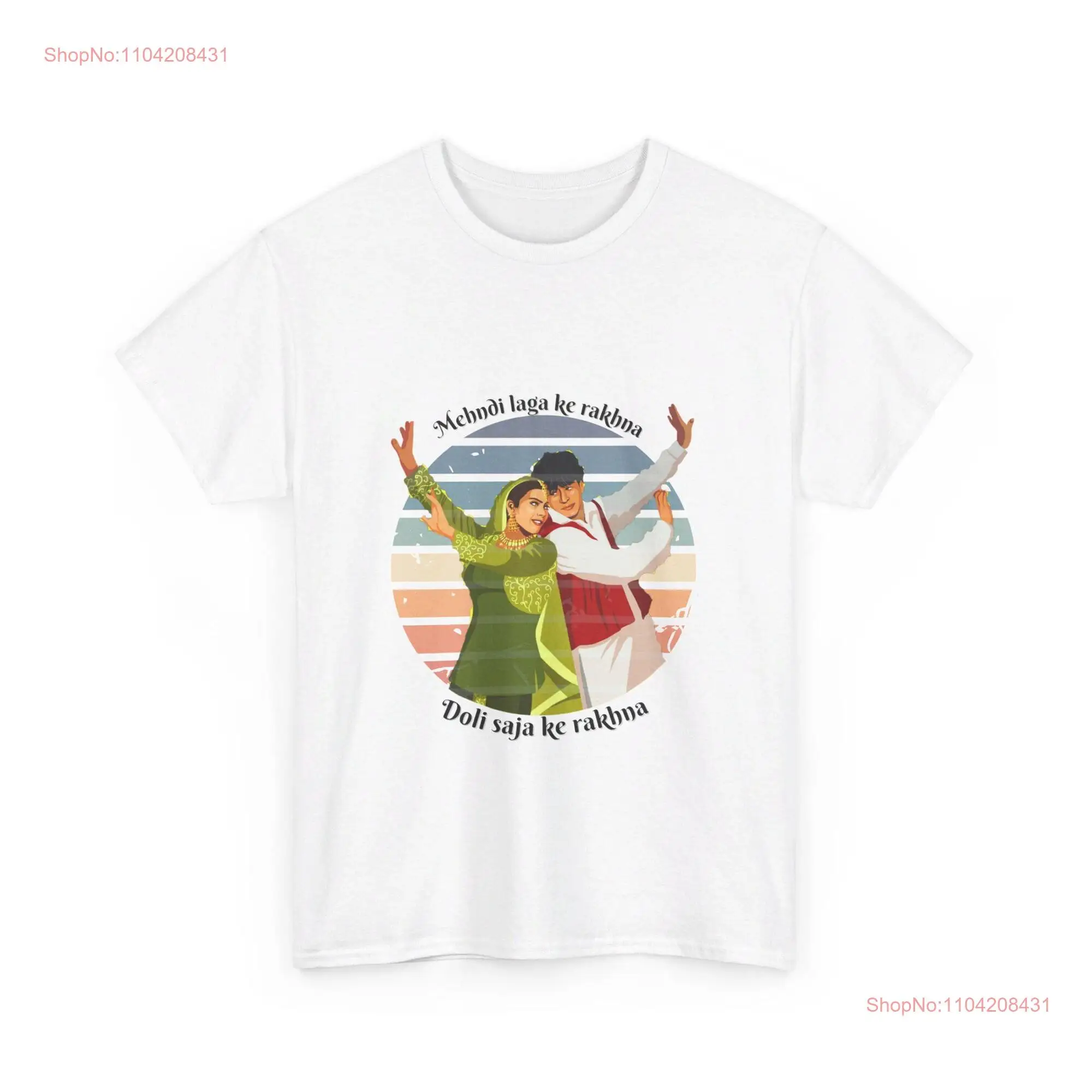 

DDLJ l Bollywood movie Shahrukh Khan Kajol Dilwale Dulhania Le Jayenge Desi iconic Heavy Cotton T Shirt