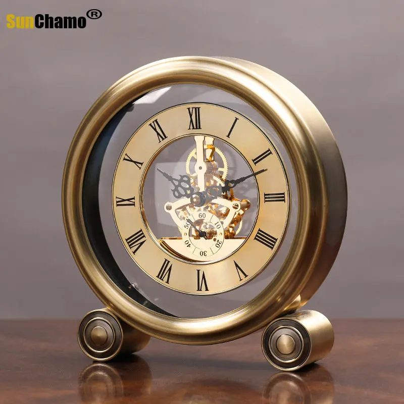 European Vintage Mechanical Movement Light Luxury Sitting Clock for Home Decoration