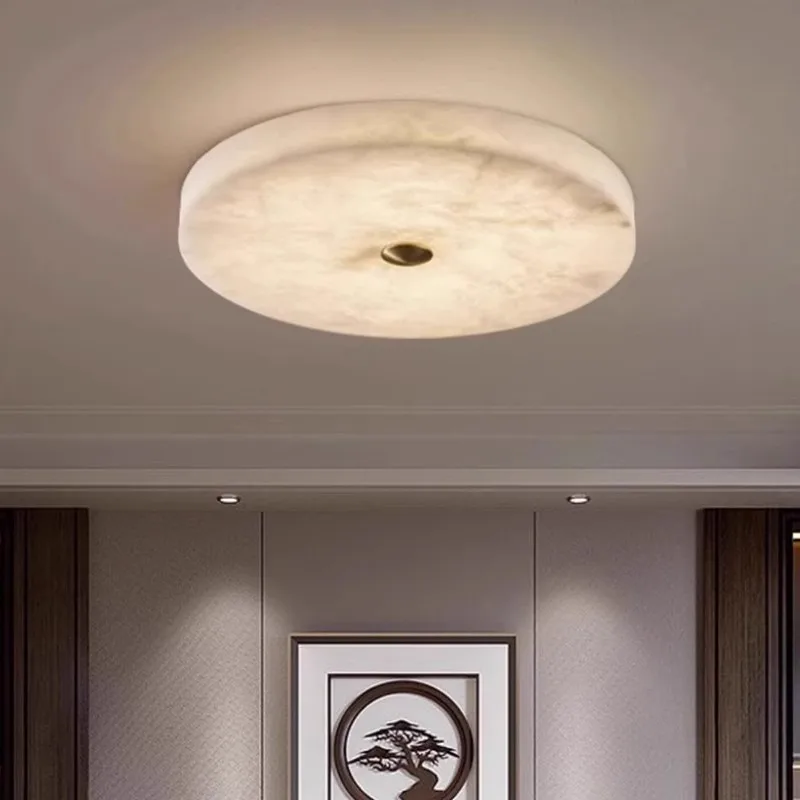 Simple LED Round Natural Marble Alabaster Ceiling Lamp Living Room Bedroom Corridor Circular Ultra-thin All-copper Wall Lamp