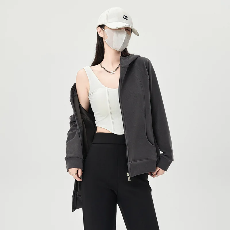 Korean Thick Zipper Hoodie Women's Hooded Jacket Autumn Winter Loose Casual Cardigan Fashionable High Street Style Women's Top
