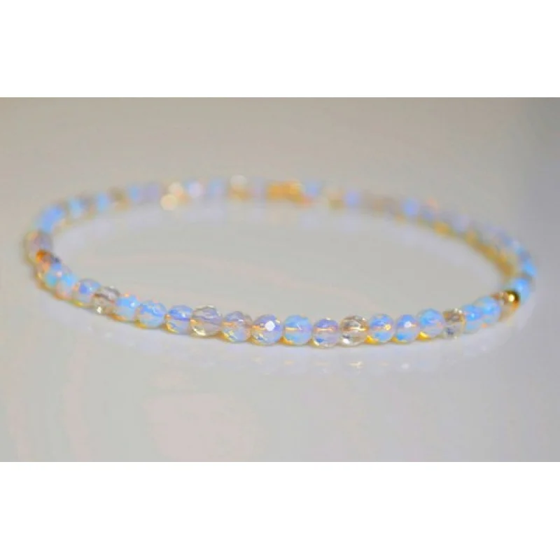 Faceted White Opal Opalite 14K Yellow Gold Bangle Bracelet Handcrafted