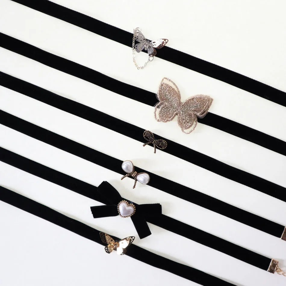 Black Sexy Velvet Heart Pearl Butterfly Choker for Women Neck Clavicle Necklace Lady Jewelry Accessories Girl Gift Lace Gothic