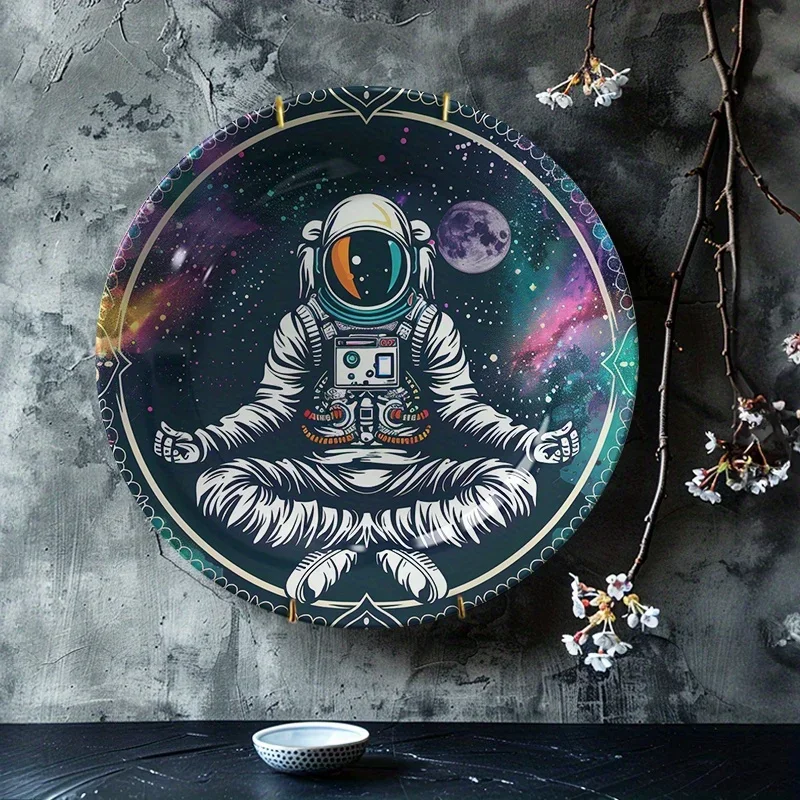 1pc Space Meditation Astronaut Ceramic Decorative Plate - Cosmic Theme Art Piece, Modern Minimalist Zen Home Decor, Non-Food
