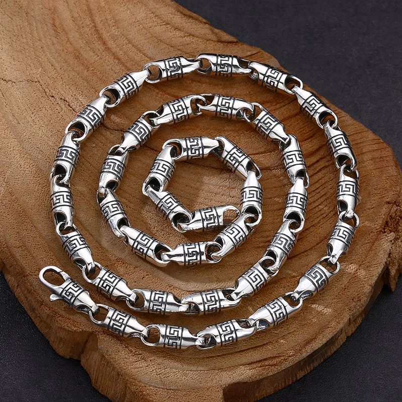s925 sterling silver necklace return barrel beads stitching necklace men & women trendy personality ornament