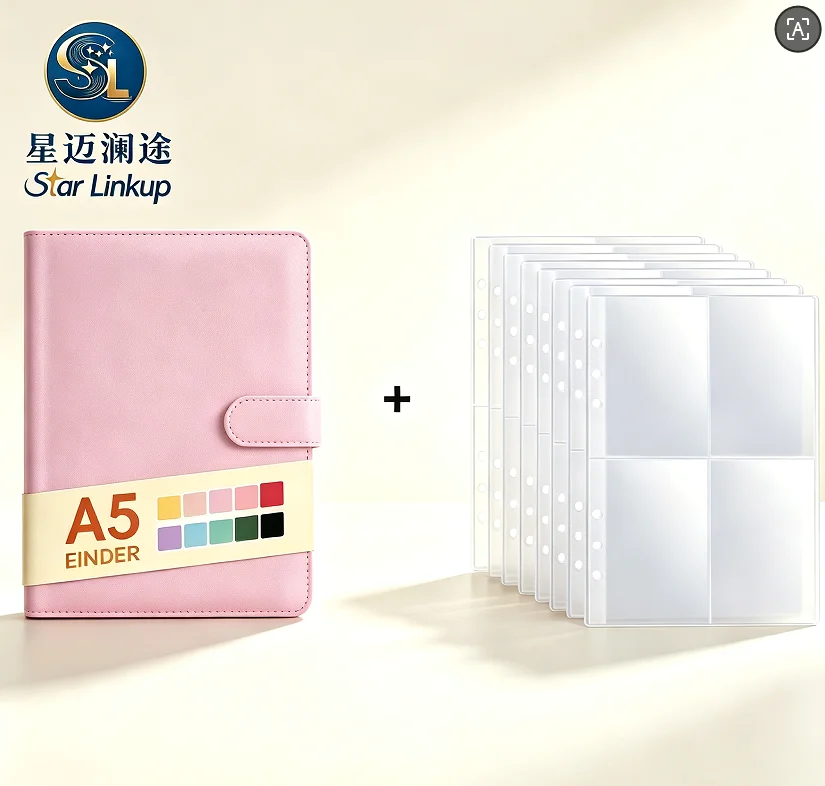 A5 Notebook Photocard Binder with 10 Pockets Sleeves, 6 Ring  PU Leather Binder Loose Leaf Personal Organizer Photo Binder Book
