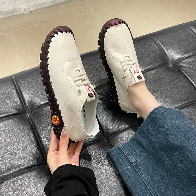 Sneakers Women Shoes Leather Loafers Shoes for Women Comfortable Slip on Hand Sewing Thread Mom Shoes