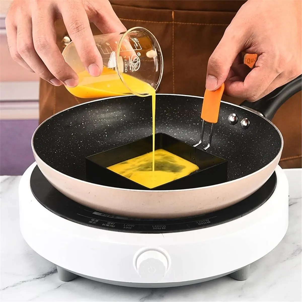 【MUST-HAVE LIST】 4pcs Non Stick Frying Pan with Silicone Handle, Non Stick Stainless Steel Egg Mold,Stainless Steel Baking Mold