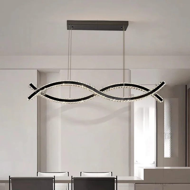 

Modern Long Strip Crystal Chandelier Apply To Kitchen Island Dining Tables Teahouse Living Rroom Hanging Lamp Interior Lighting