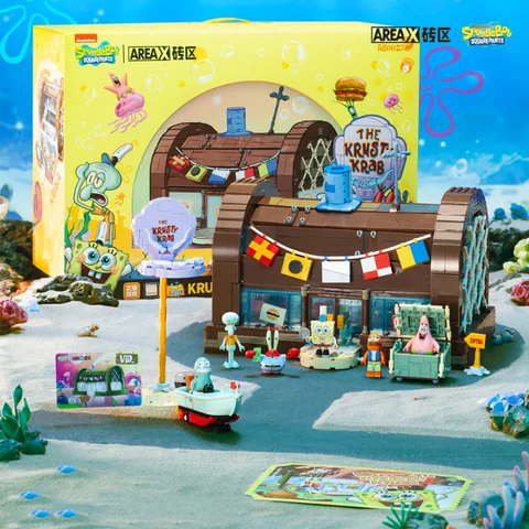 스폰지 밥 빌딩 블록 만화 Krusty Krab 크리 에이 티브 레스토랑 장면 모델 패트릭 스타 조립 장난감 어린이 생일 선물