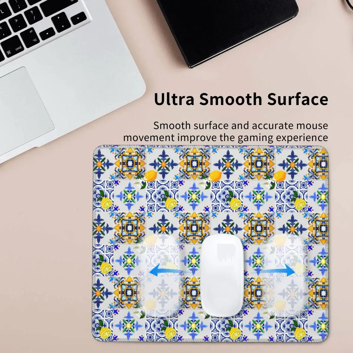 Majolica, limones, azulejos sicilianos, cítricos, flores, azulejos, alfombrilla de ratón de verano, alfombrilla para teclado de ordenador, alfombrilla para ratón, Gamer, PC, portátil, escritorio, oficina