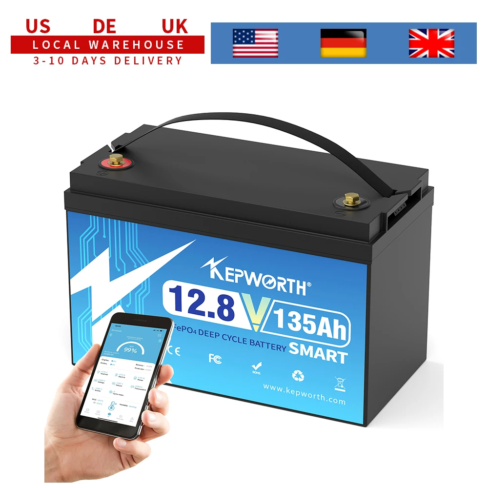 KEPWORTH 12V 135Ah LiFePO4 배터리 블루투스, 100A BMS, 캐러밴, 캠핑, 보트용 납산 배터리의 완벽한 교체