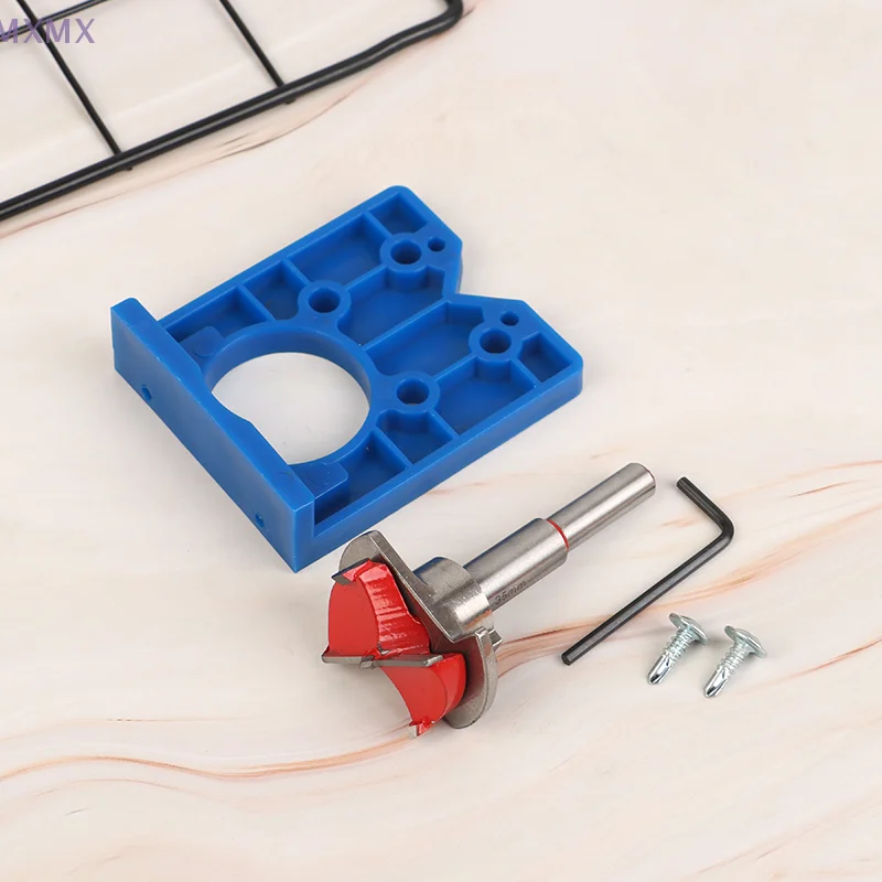 Guida per la perforazione del foro della cerniera da 35 mm Localizzatore di punte da trapano per maschera di perforazione della cerniera Lavorazione del legno Apri foro per porta Accessori per armadietti Strumenti