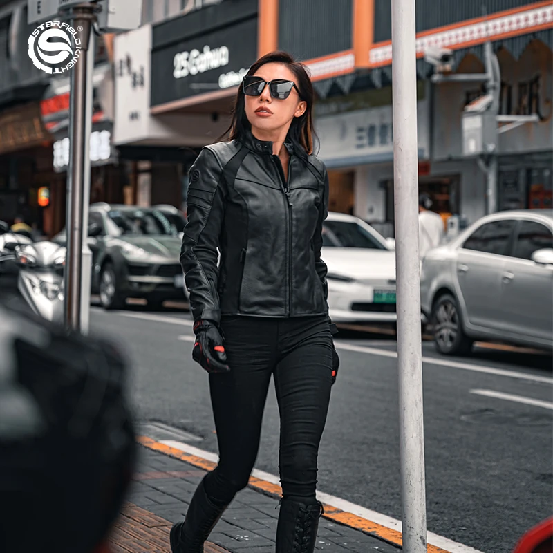 

Women's Leather Jacket Motorcycle Jacket Interior Detachable Built-in CE Protector Anti Fall Riding Clothes Four Seasons