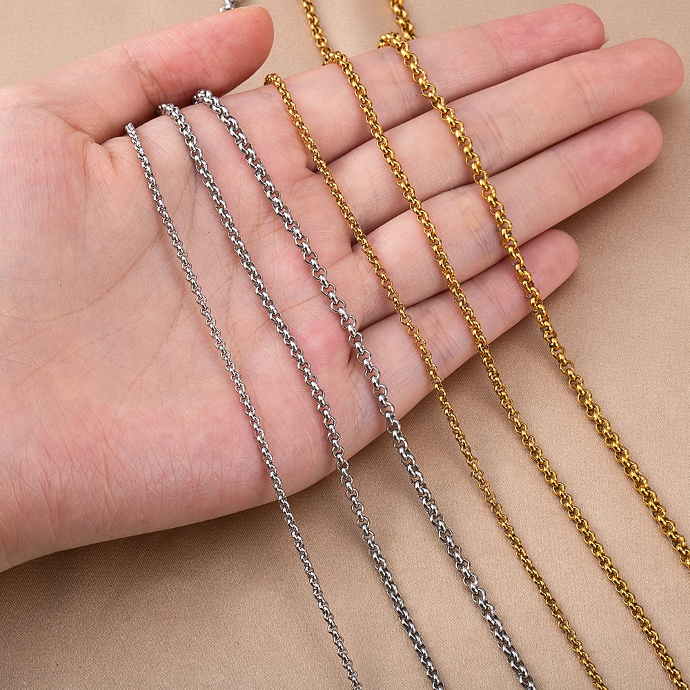 1 метр золотого цвета, цепочки из нержавеющей стали, круглая О-образная цепочка для ожерелья для DIY ювелирных изделий, браслетов, аксессуаров, фурнитура, поставки