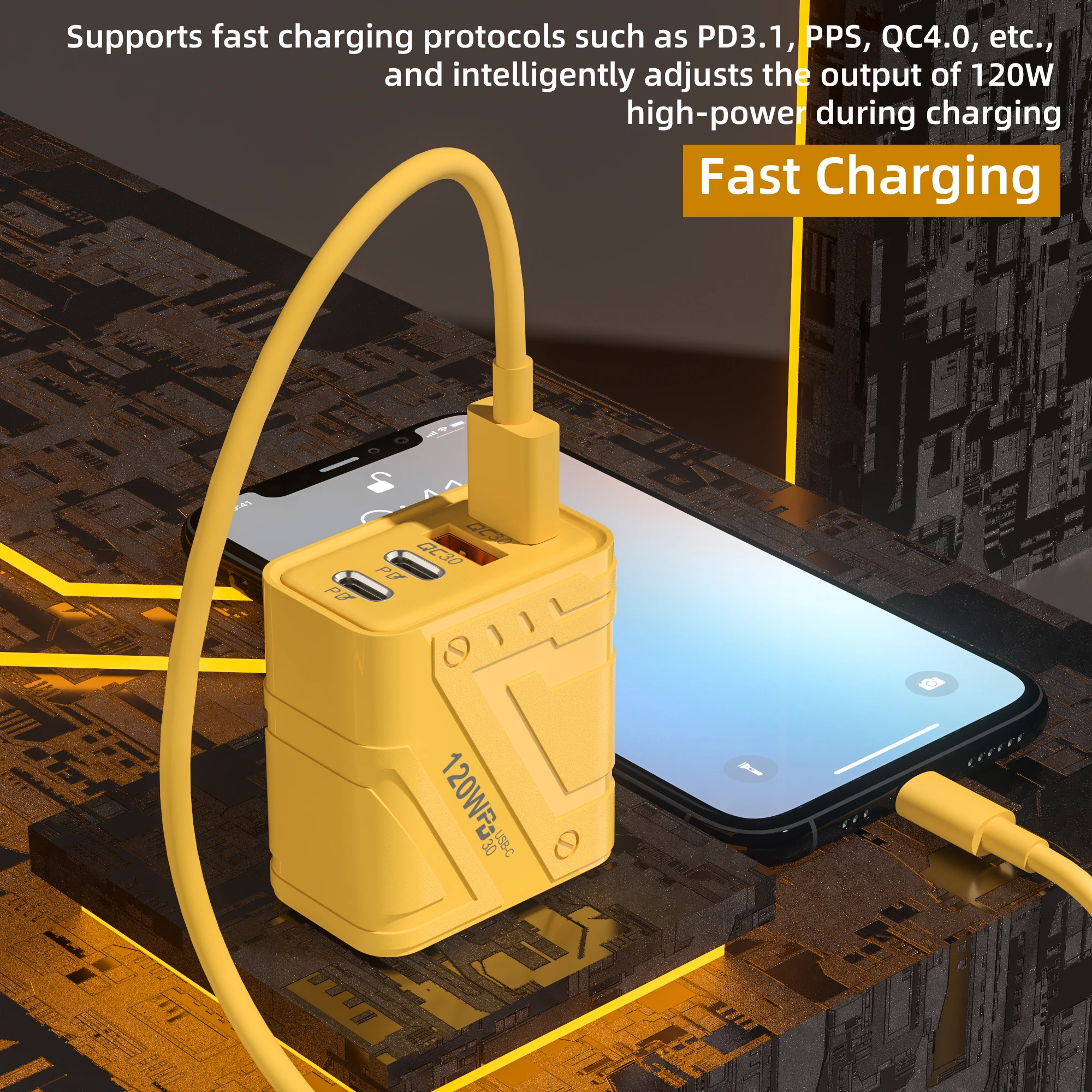 Xiaomi 120W 4 Ports Quick Charge USB 3.0 Fast Phones Charger PD Charger Adapter For iPhone Samsung EU US UK Plug Wall Adapter