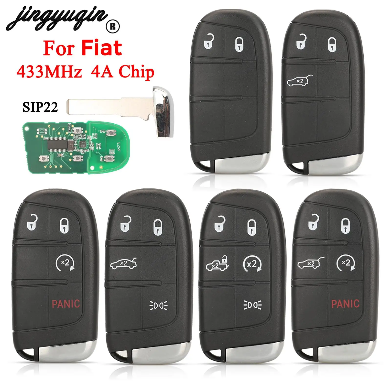 Jingyuqin Replacement 433MHz 4A Chip 2/3/4/5 Buttons for Fiat 500 500L 500X 2015 2016 2017 2018 2019 Remote Car Key SIP22 Blade
