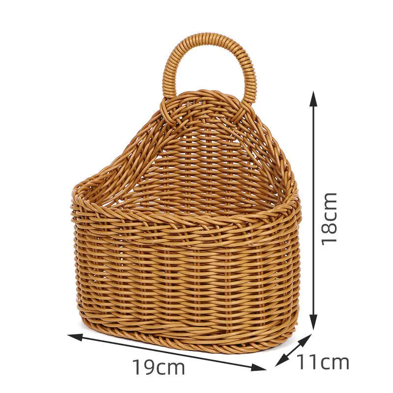 Woven Storage Basket Hanging Portable Wall Hanging Basket Imitation Rattan Portable Flower Plant Pot Desktop Vegetables Storage